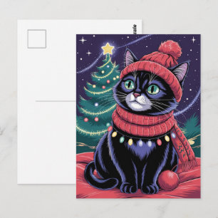 Cartão Postal Gatinho Gato Preto Fofo Natal Inverno Férias