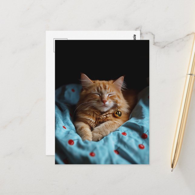 Cartão Postal Gatinho Gengibre Adorável e Sonolento  (Frente/Verso In Situ)