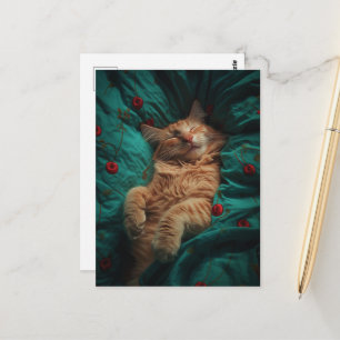 Cartão Postal Gatinho Gengibre Sonolento 