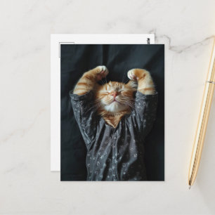 Cartão Postal Gatinho Gengibre Sonolento Adorável em PJs
