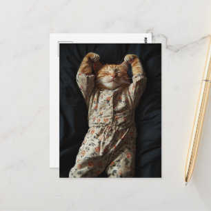Cartão Postal Gatinho Gengibre Sonolento Fofo em PJs