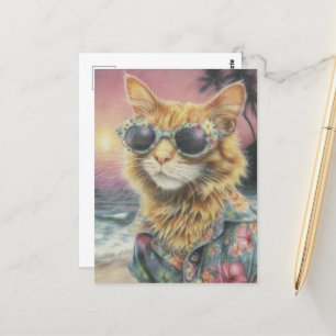 Cartão Postal Gatinho Ginger Adorável em Óculos de sol