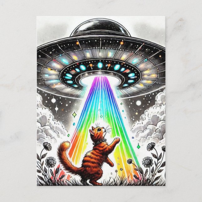 Cartão Postal Gatinho Ginger e OVNI (Frente)