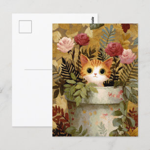 Cartão Postal Gatinho giro a espreitar de um Pote
