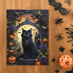 Cartão Postal Gatinho Gótico Negro Spooky