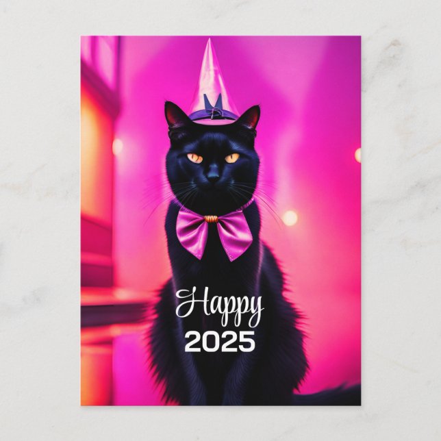 Cartão Postal Gatinho Jazzy - Feliz 2025 (Frente)