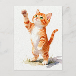 Cartão Postal Gatinho Laranja Listrado Charme em Aquarela Estend