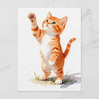 Cartão Postal Gatinho Laranja Listrado Charme em Aquarela Estend
