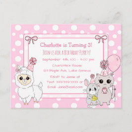 Cartão Postal Gatinho, Llama e Aniversário da Mouse