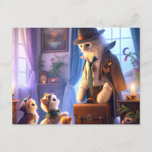 Cartão Postal Gatinho místico indo trabalhar