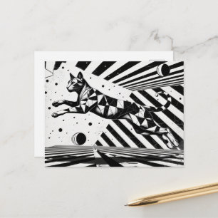 Cartão Postal gatinho preto e branco ilusão de ótica