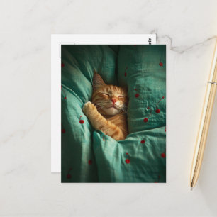 Cartão Postal Gatinho Ruivo Adorável e Sonolento