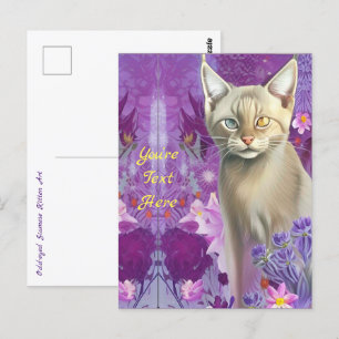 Cartão Postal Gatinho siamês de olhos ímpares em rosa 