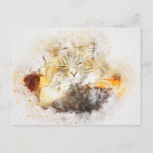 Cartão Postal Gatinho Sunshine ABSTRATO Watercolor