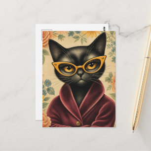 Cartão Postal Gatinho único em roupão e óculos