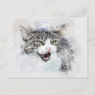 Cartão Postal Gatinho zangado   ABSTRATO   Watercolor