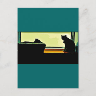 Cartão Postal Gatinhos da janela do desenho animado