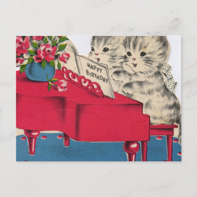 Cartão Postal Gatinhos de Aniversário Musical (Frente)