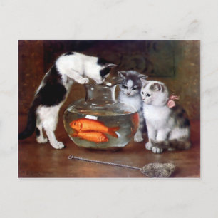 Cartão Postal Gatinhos de gatos pescando em pintura de carpintar
