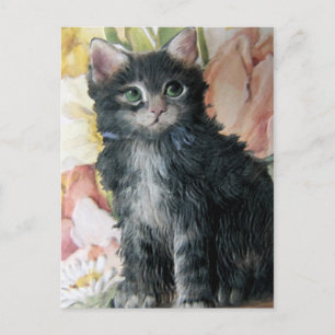 Cartão Postal Gatinhos e Flores