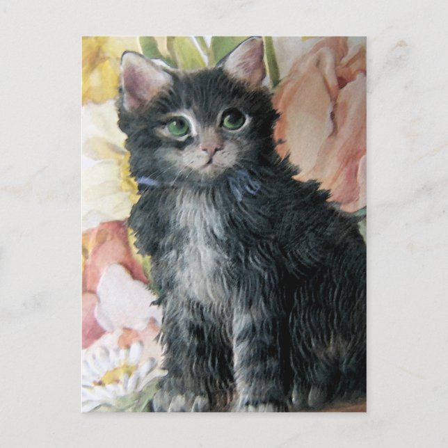 Cartão Postal Gatinhos e Flores (Frente)