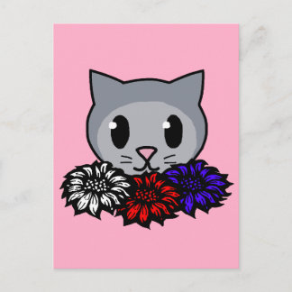 Cartão Postal Gatinhos e flores para crianças