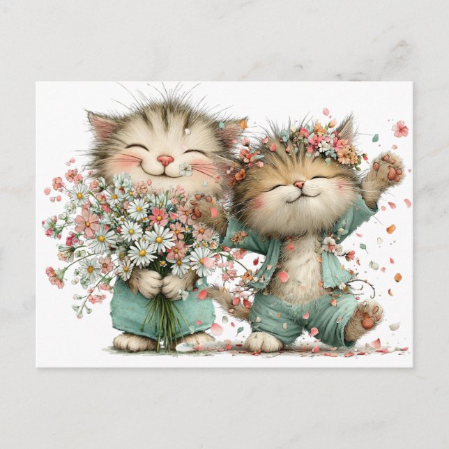 Cartão Postal Gatinhos Florais (Frente)