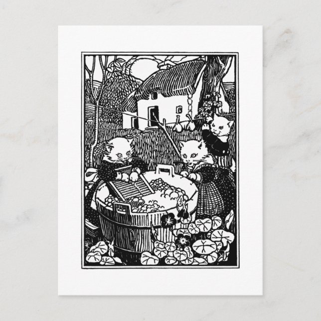 Cartão Postal Gatinhos Lavando Rhyme De Enfermeiro Mittens (Frente)