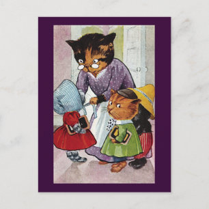 Cartão Postal Gatinhos prontos para a escola