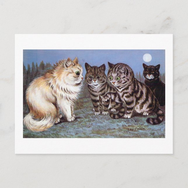 Cartão Postal Gatinhos reunidos à Lua, Louis Wain (Frente)