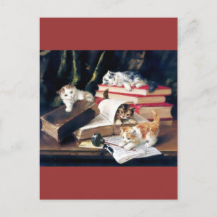 Cartão Postal Gatinhos tocando em uma mesa