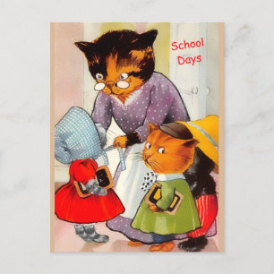 Cartão Postal Gatinhos Vintage Engraçados para a escola, bem, qu
