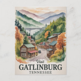 Cartão Postal Gatlinburg Grandes Montanhas Fumegantes Aquarela