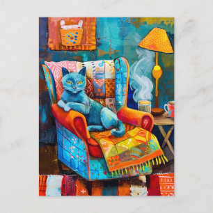 Cartão Postal Gato Aconchegante na Poltrona
