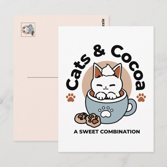Cartão Postal Gato Adorável no Design de Férias de Mug - Gato e  (Frente/Verso)