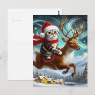 Cartão Postal Gato Adorável Papai Noel e o Natal dos Rena