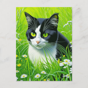 Cartão Postal Gato Adorável Personalizado em um campo de Daisies