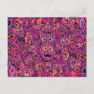 Cartão Postal Gato alucinógeno trippy em neon vibrante