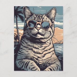 Cartão Postal Gato americano-de-praia em uma praia tropical