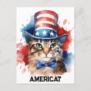 Cartão Postal Gato Americano Patriótico, 4 de julho Tote Bag