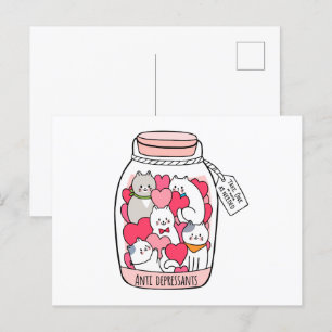 Cartão Postal Gato Antidepressivo Engraçado Presente no Gato