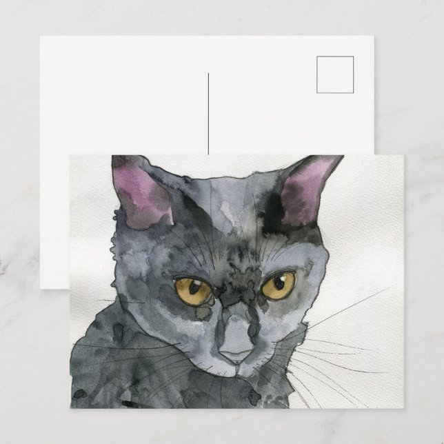 Cartão Postal Gato Aquarela (Frente/Verso)