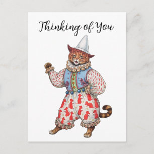 Cartão Postal Gato Arlequim Teatral Vestido Pensando em Você