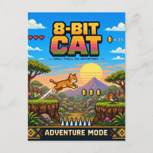 Cartão Postal Gato, Arte Pixel Retro de 8 Bits