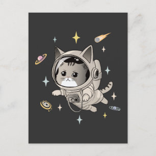 Cartão Postal Gato Astronauta no Gato de Corte Espacial