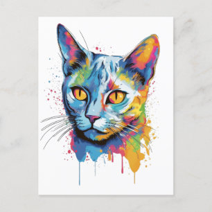 Cartão Postal Gato azul-russo colorido