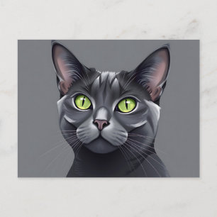 Cartão Postal Gato Azul Russo Elegante com Olhos Verdes em Greve