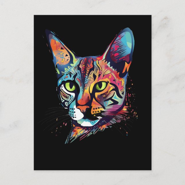 Cartão Postal Gato bengala colorido (Frente)