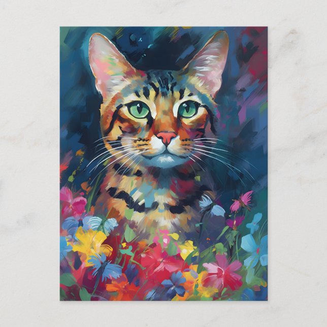 Cartão Postal Gato bengala colorido (Frente)