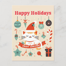 Cartão Postal Gato Bonito Aproveita a época de Natal